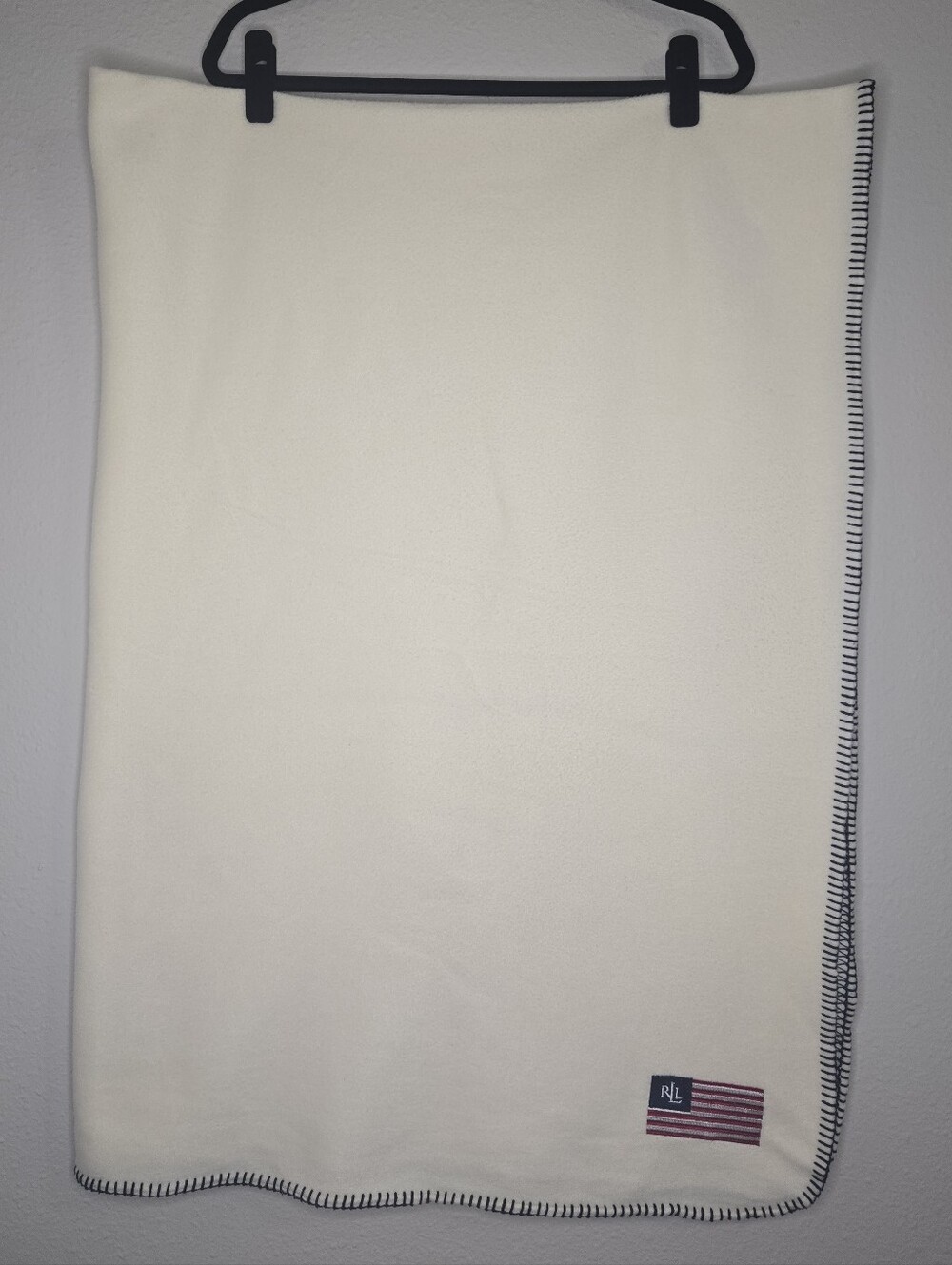 Ralph Lauren Cream Throw with Navy Whipstitch and Flag Patch